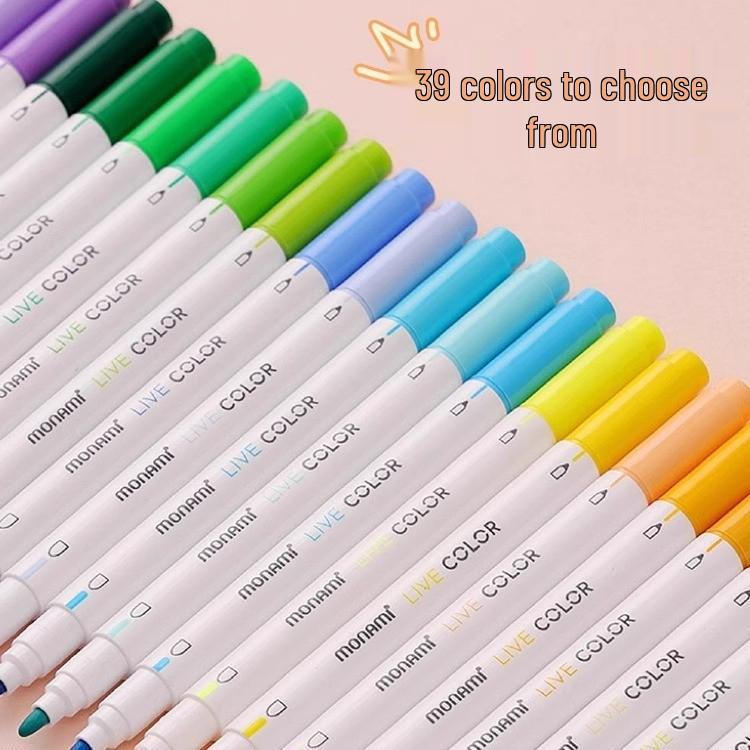 Monami Double-Ended Fiber Tip Liner Pen, 39 Colors for Drawing and Outlining