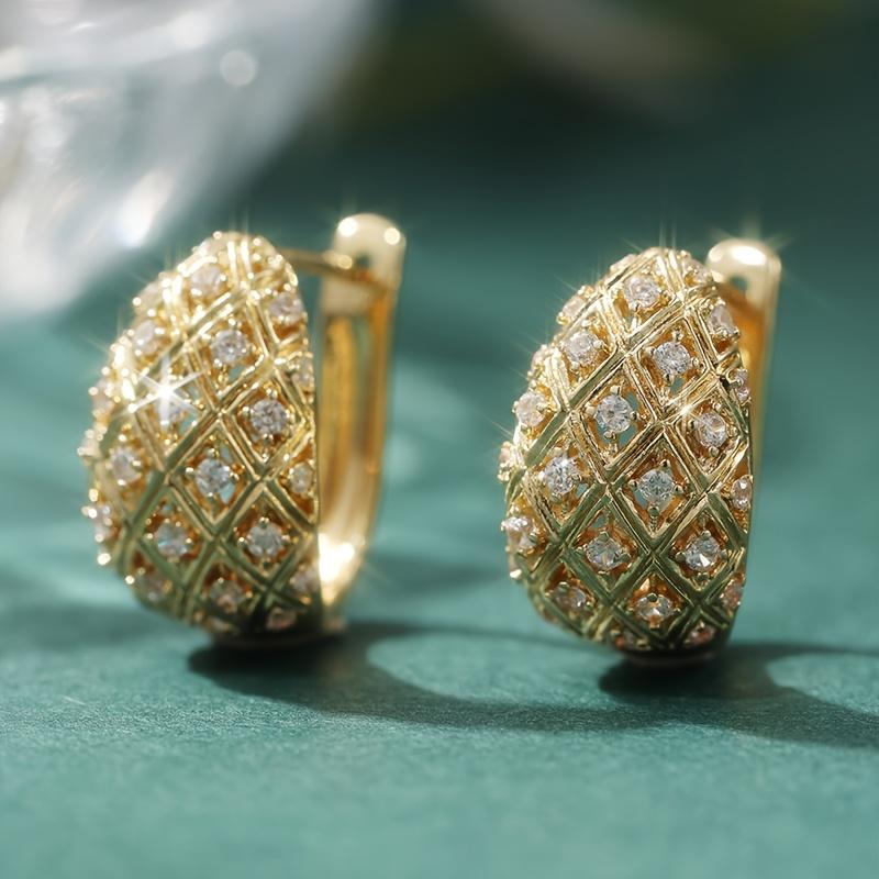 Elegant Gold Color Hoop Earrings with Zirconia - French Style for Weddings Formal Events Wedding Jewelry