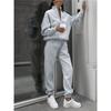 Autumn Winter European And American Half Zipper Stand Up Hoodie Set Solid Color Loose Casual Two Piece Set