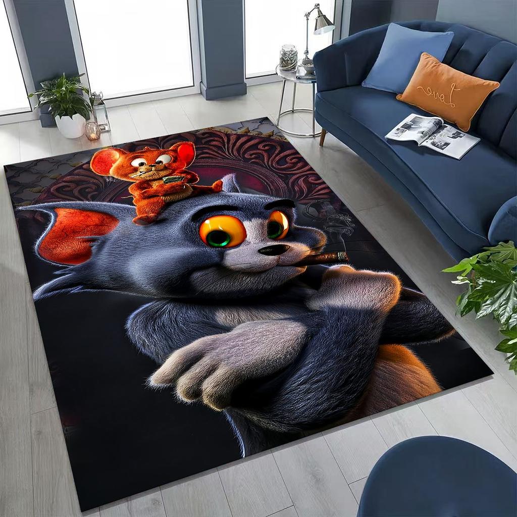 Dywanik Artystyczny z Kreskówką Tom i Jerry Kot Mysz 3D do Sypialni Salonu Kanapy Domu Mata Wycieraczka Dekoracja, Duża Antypoślizgowa Mata Podłogowa dla Dzieci