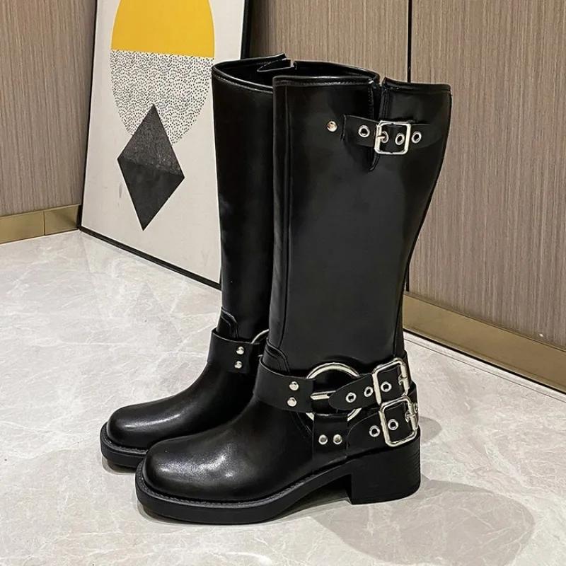 Boots for Women  Spring Autumn Heel Knee Thigh Boots Women's British Style Retro Knight Boots Fashion Shoes  De Mujer