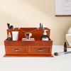 Pine Wood Desktop Storage Organizer,Brown Desktop Storage Cabinet with 12  Compartments and 2 Drawers for Storing Rings,Earrings
