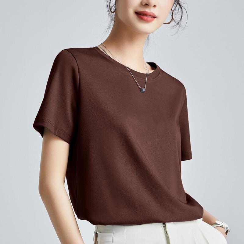 Mercerized cotton t-shirt women's high-quality new loose and thin outer wear round neck liquid ammonia short-sleeved t-shirt bottoming shirt
