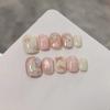 10Pcs Hamdmade Press On Nails Cat Eye Pink Hand-Painted Bouquet Cat Fake Nail Bean Nails Detachable Wearable Nail for Women
