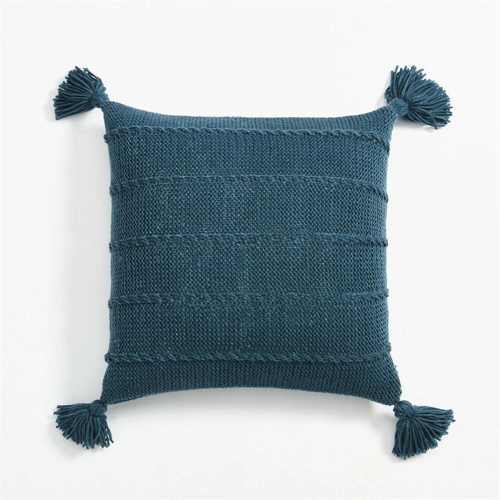 YIRUIO Scandinavian Style Cable Knit Pillow Case Fall Decor Kawaii Tassel Stripe Design Soft Sofa Bed Throw Pillow Case Cover