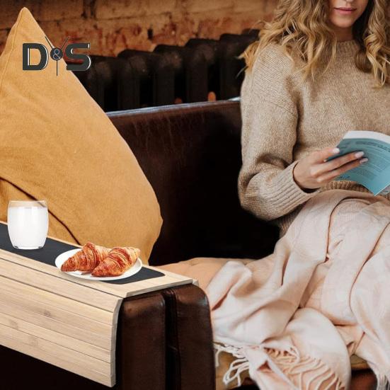 Bandeja de madera para reposabrazos de sofá, antideslizante, resistente, multifunción, rectangular, plegable, organizador de almacenamiento para tazas de café, bebidas y aperitivos