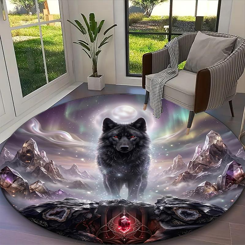1pc Wolf Printed Chair Rug for Home Office Use, Living Room Kitchen Game Room Round Carpet