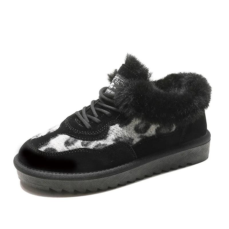 

Зимние женские ботинки для снега с круглым носком, леопардовым принтом, на шнуровке, с низким голенищем, бежевые, бархатные, зимние ботинки из хлопка, Zapatos Muj 35 чёрный