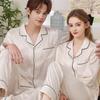 Long Sleeve Silk Pajamas Set Men Women Soft Thin Loungewear Plus Size Sleepwear