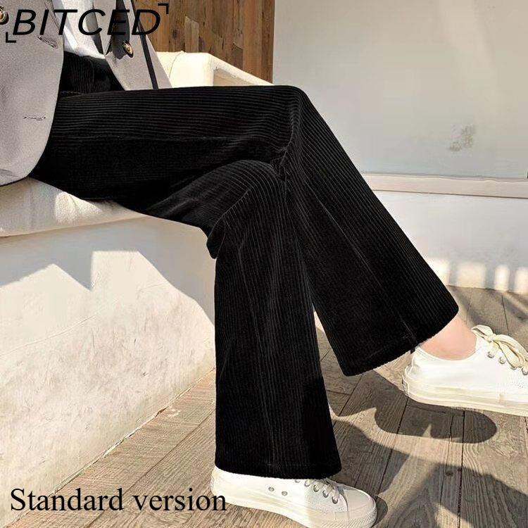 BITCED Women's Cream Beige Chenille Wide-Leg Trousers Women's Autumn/Winter Fleece-Lined Corduroy Trousers Straight-Leg Casual Trousers