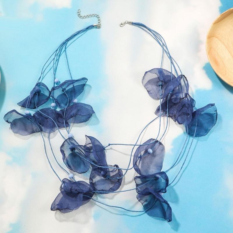 Exaggerated Temperament Necklace Multilayer Lace Flower Gauze Art Petal Necklace for Women Fabric Flower Piece Choker