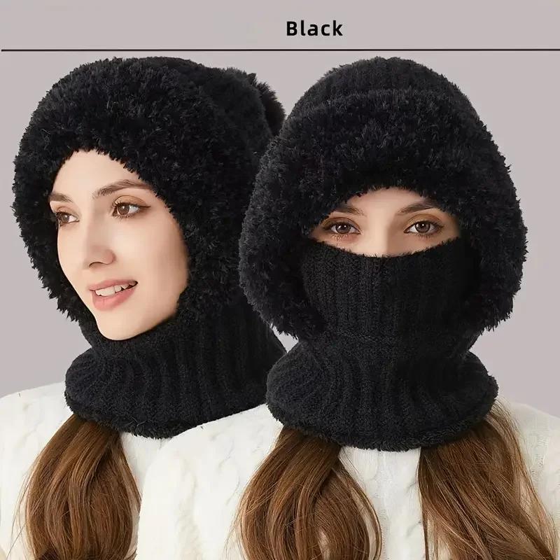 Hot selling all-in-one winter warm outdoor hiking plush knitted hat, outdoor cycling, face, neck cover warm hat