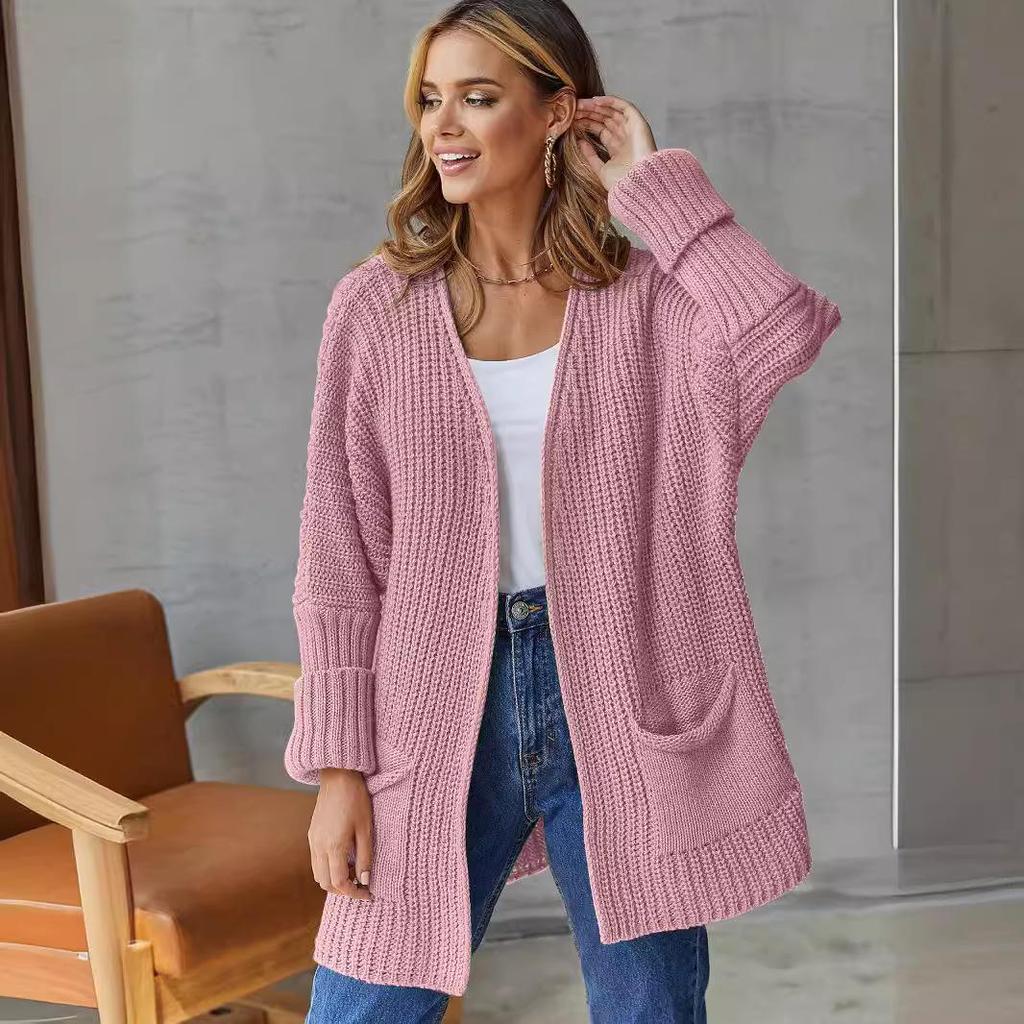 2025 Women's Loose Knit Cardigan: Commuting Style Mid-Length Sweater with Plus Size Option
