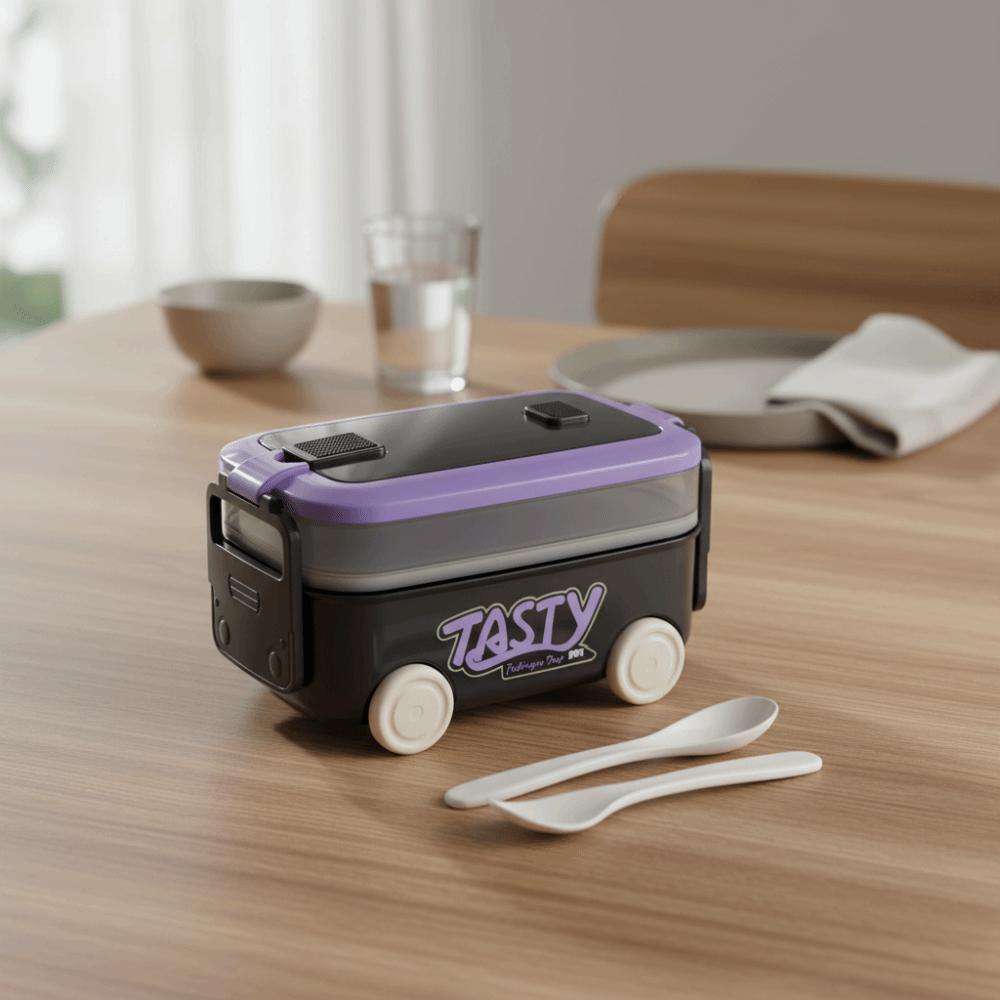 Movable Compartment Bus Lunch Box Double Layer Sealed Car Shape Lunch Box with Tableware Leakproof Food Container Microwaveable
