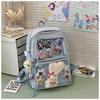 Cartoon Badge Transparent Smug Pain Bag for Female Students, Japanese-style Simple Large-capacity Backpack, Campus-style Schoolbag