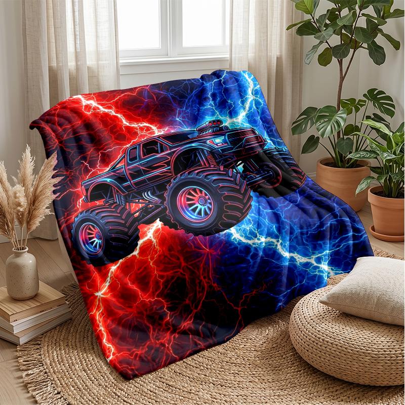 Monster Truck Chaos Theme Blanket Lightweight Warm Flannel Blanket Decorative Throw Blanket for Home Decoration