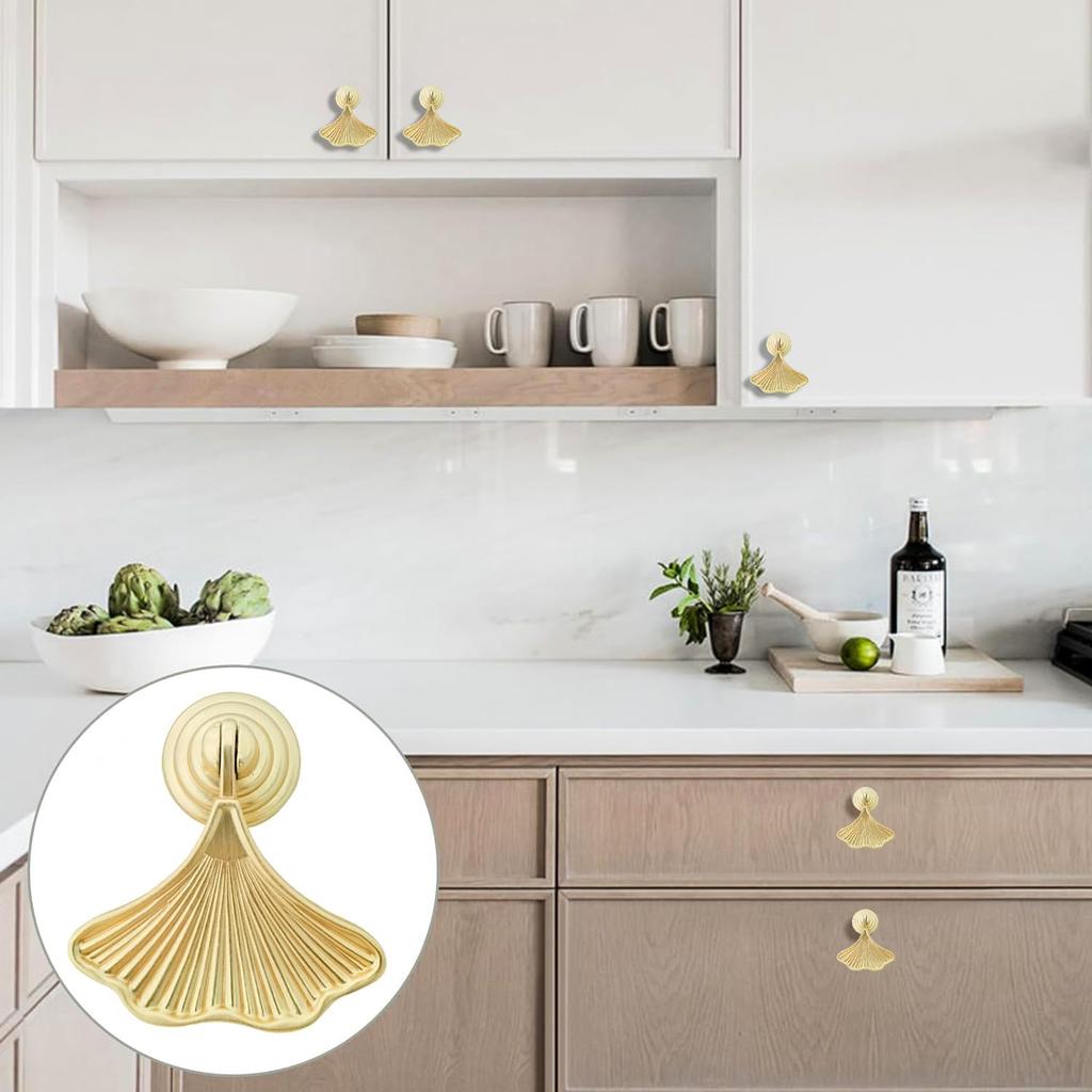 4 Pcs Decorative Golden Leaf Shape Knob Door Handle Cabinet Drawer Cupboard Pull Dresser Single Hole Knobs Handles for Kitchen Furniture Cabinet