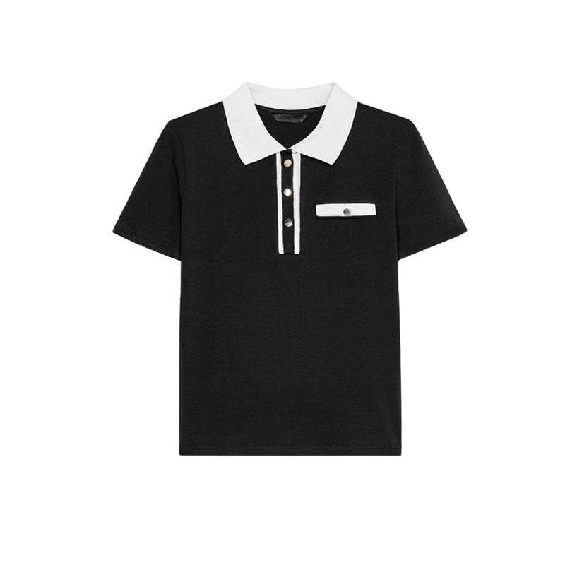 

Весна Новая Женская Одежда Универсальный Контрастный Цвет Короткий Рукав Лацкан Простая Отделка Простая Рубашка Поло Футболка 5644155 Black L