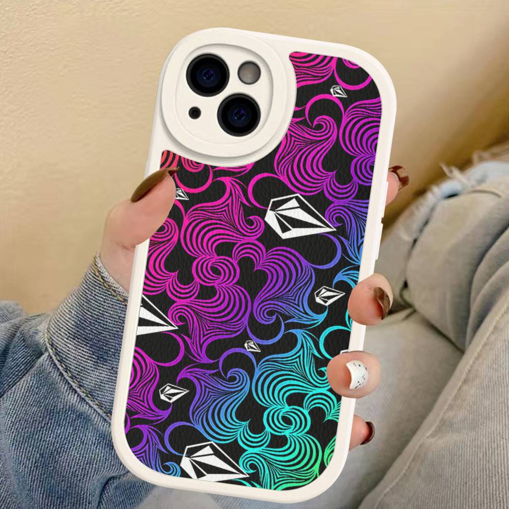 V-Volcom LOGO Fashion For IPhone 16 15 14 13 12 11 Pro Max Plus Leather Phone Cover