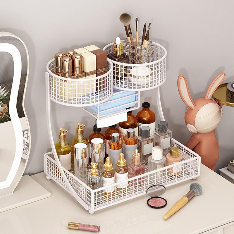 1Pc Lightweight Varnished Metal Makeup Storage Rack - No - Installation, Ideal For Vanity Countertop, For Lipstick & Skincare