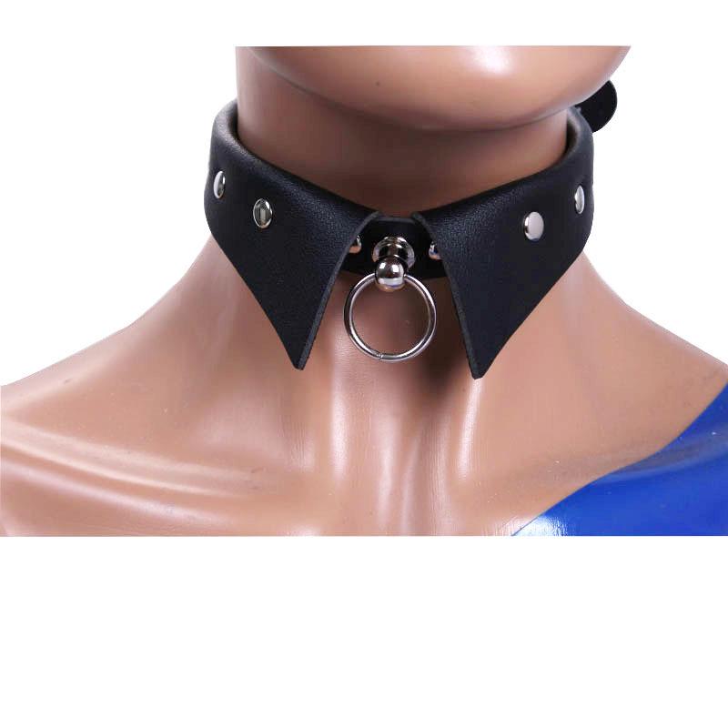 New Punk Gothic Leather Choker Necklace with Ring
