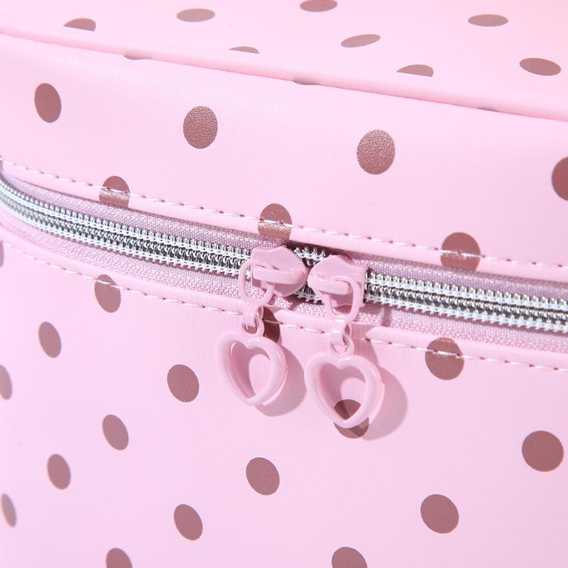 1/3Pcs Pink Polka Dot Pu Makeup Bag Set Large Capacity Sturdy Handle For Travel Daily Cosmetic Storage