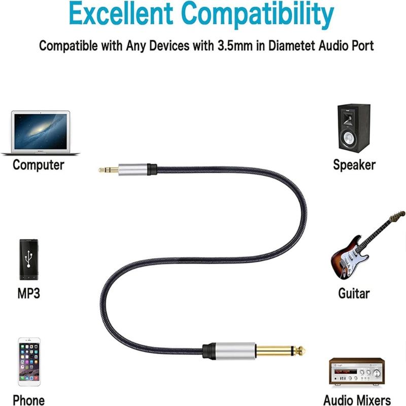 Stereo-Audio Cable Male to Male 3.5 AUX-Jack Connecting Line 3.5mm TRS to 6.5mm TS Large Two Core Gold-plated Audio Cord