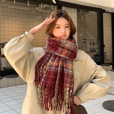2025 Korean Imitation Cashmere Scarf Women's Autumn and Winter High-end Warm Shawl Cute Versatile Plaid Scarf