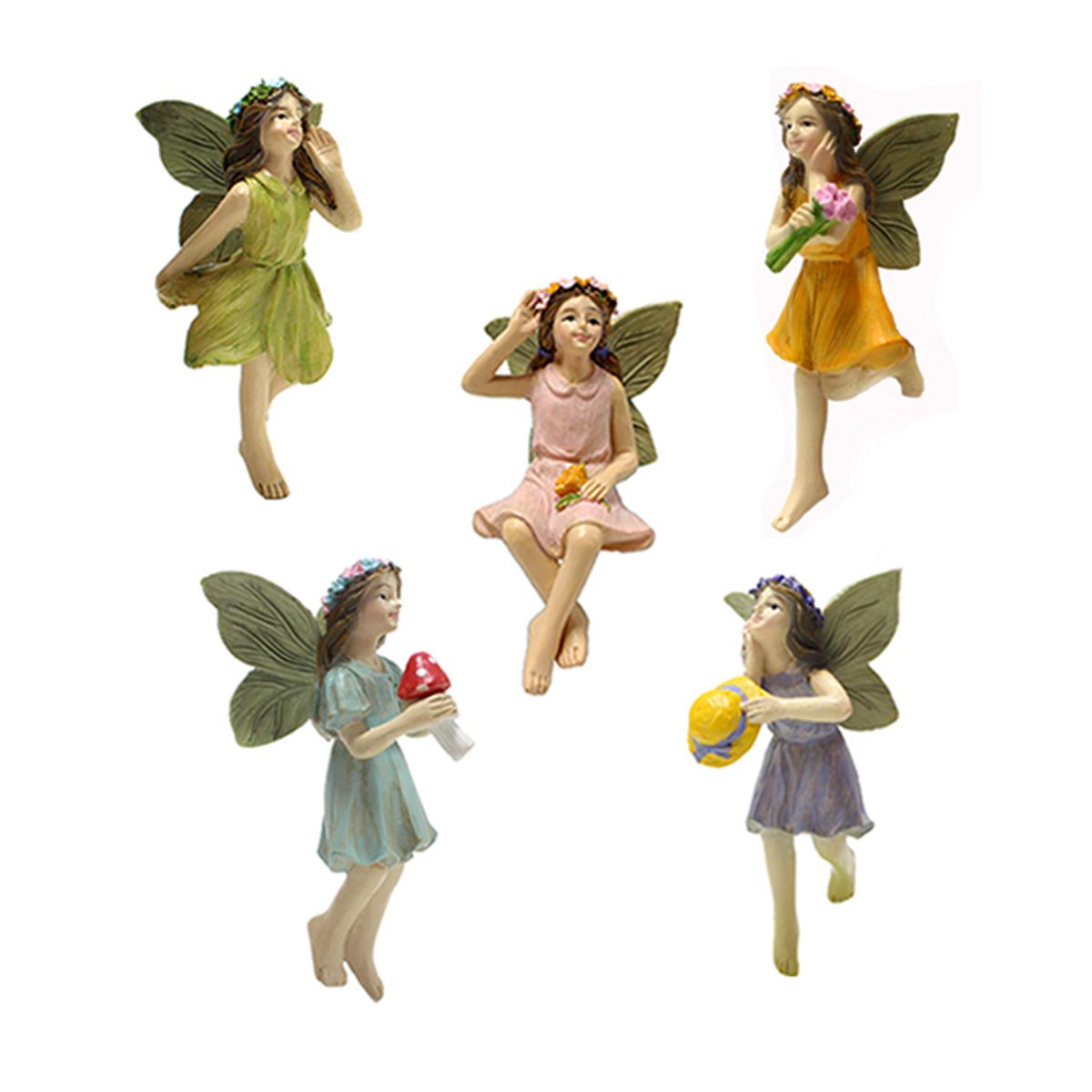 

Five piece set of flower fairy garden plug-in, potted landscape statue, five flower fairy sisters love each other, warm garden a