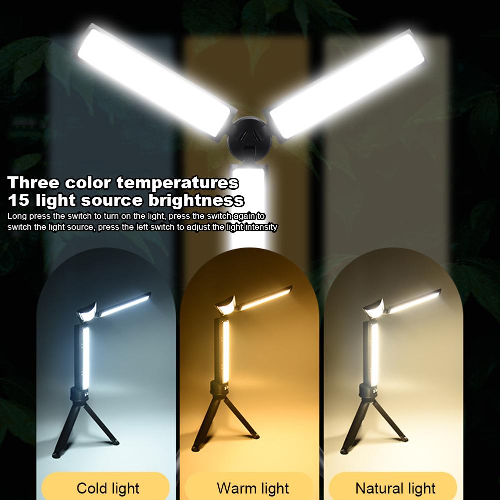 LED Work Light Rechargeable Tent Lantern with Tripod Camping Lantern 3 Brightness for Hiking Fishing Camping