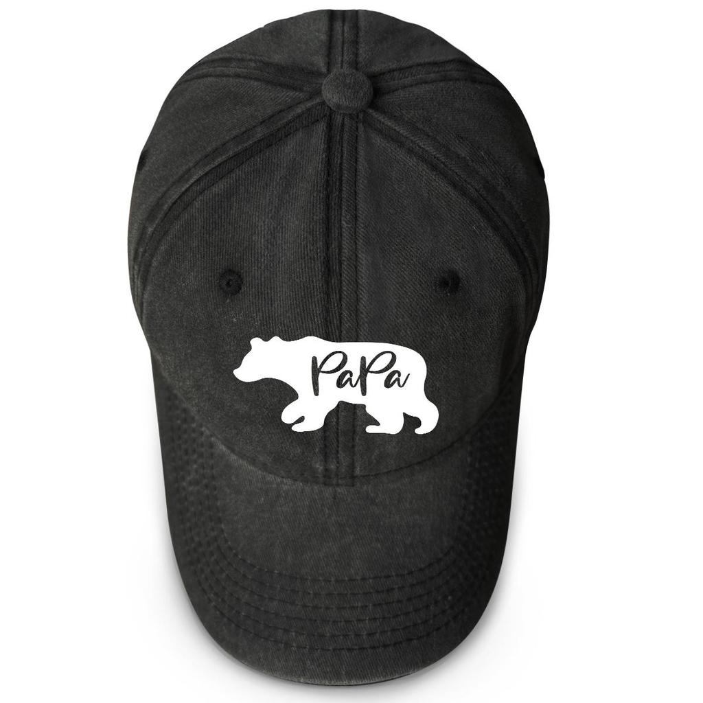 PaPa" Bear Print Snapback Baseball Cap, Father's Day Woman's Cap Sporting Non-Stretch Fabric Sun Protection Headwear Adjustable Sun Hat