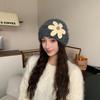 Polyester 3D Floral Knitted Beanie Hat Ear Protection Earflap Hat  Outdoor Activities