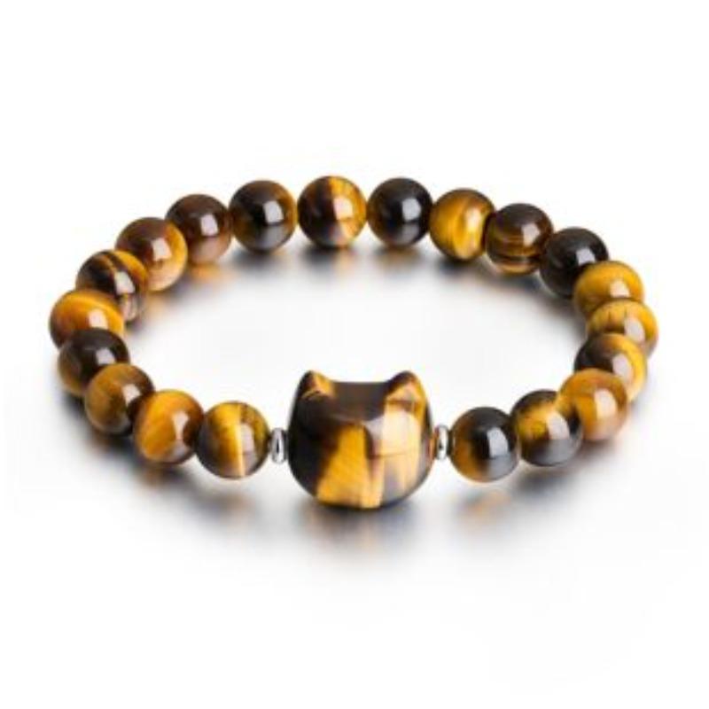 Evil Eye 8mm Obsidian Magnet Spacer Elastic Cord Yellow Tiger Eye Evil Eye Bracelet