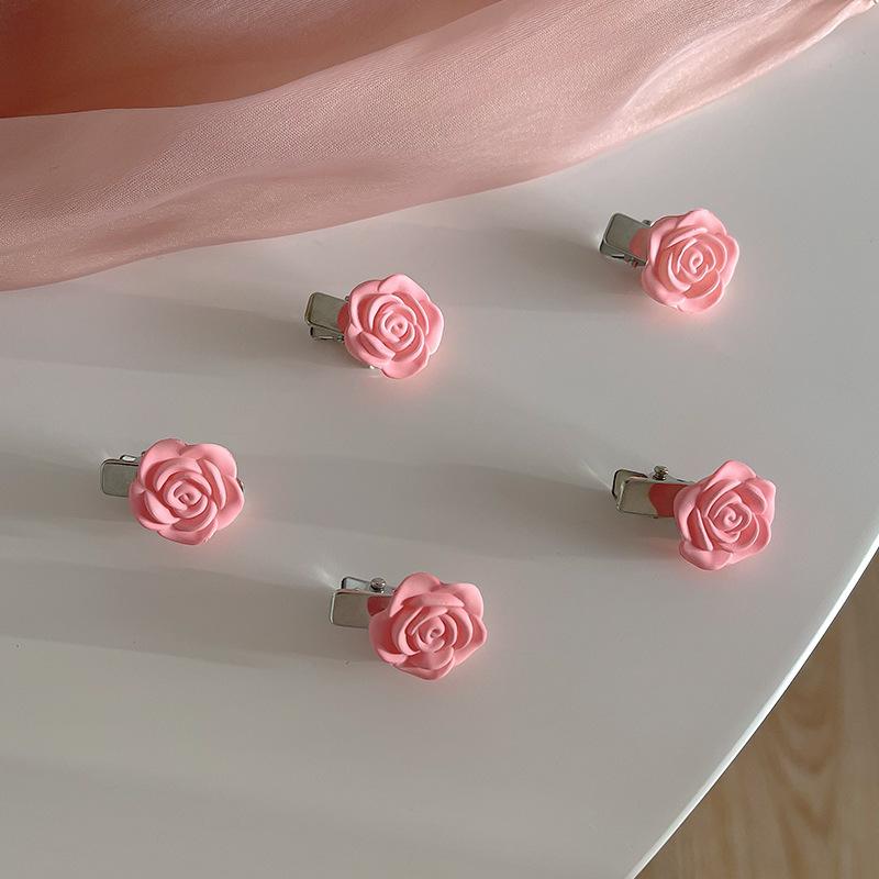 5Pcs Cute Girls Pink Rose Flower Heart Bow Peach Mini Hairpin Sweet Hair Braiding Clip Hair Styling Bobby Pin for Women