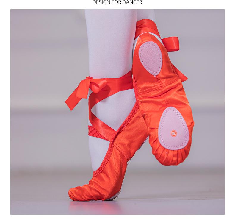 Rote Satin Ballett- & Gymnastikschuhe mit weicher Sohle für Erwachsene - Übergröße