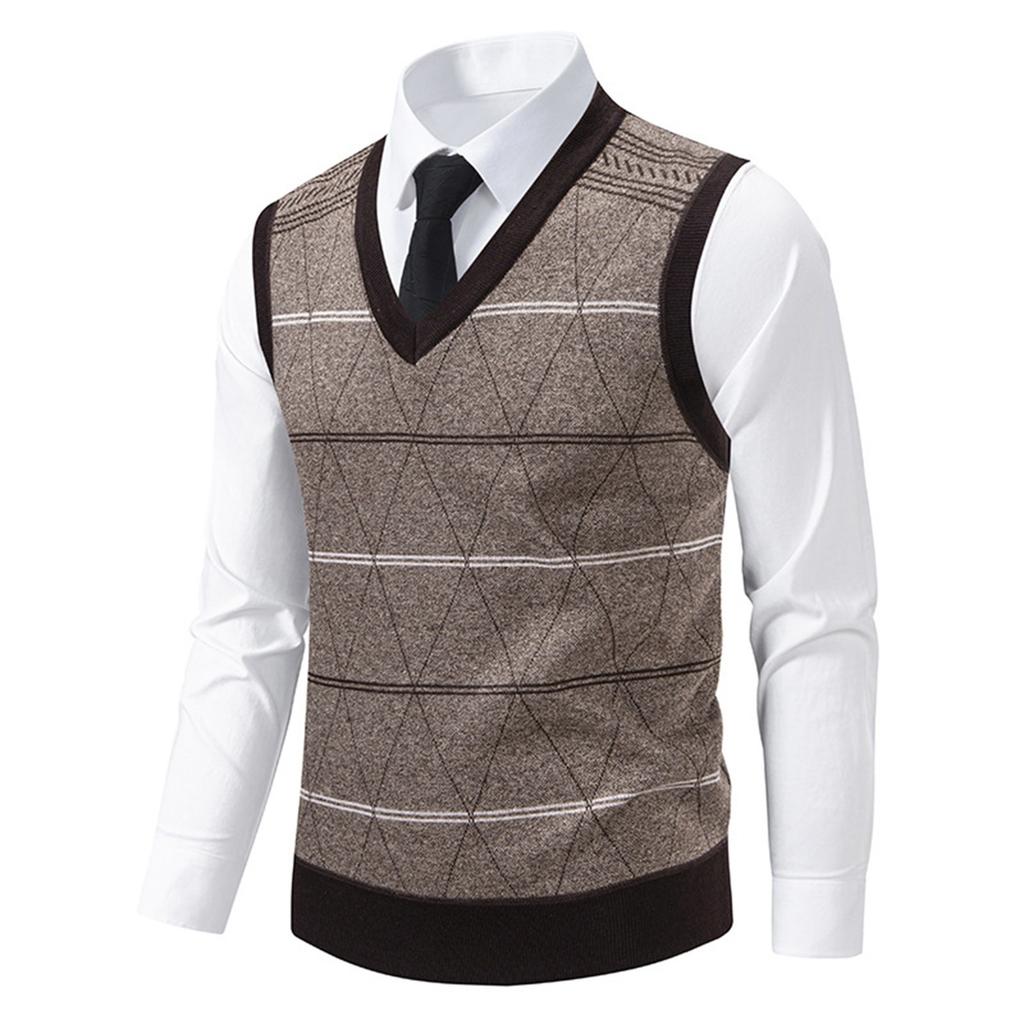 Men's Winter Fleece-Lined Plaid Vest, Pullover, Loose-Fitting Men's Sleeveless Sweater Vest