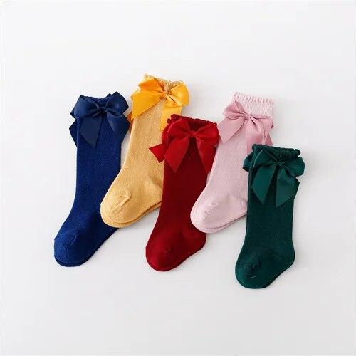 5Pairs/pack Children's Girl Socks Cotton Bow Baby Long Socks Fashion Princess Kids Sock For Girls 0-7Years Stocking 2023