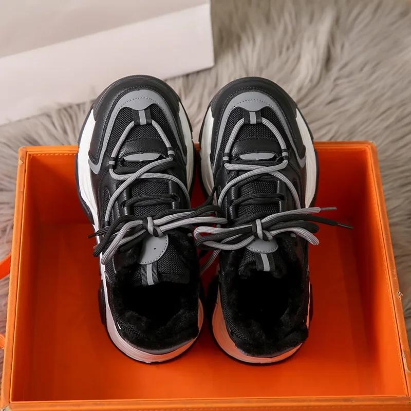 Lace up Wedge Platform Shoes For Women Casual Chunky Sneakers Female Fashion Warm Walking Shoes Trainers Dad Shoes Woman2024