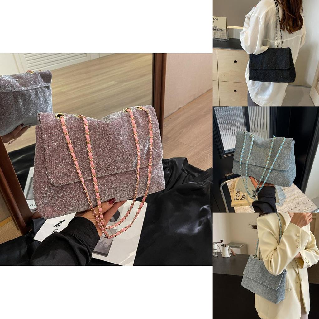 2024 New Commuter Fashion Retro Corduroy Large Capacity Simple Chain Shoulder Crossbody Bag For Women In Black