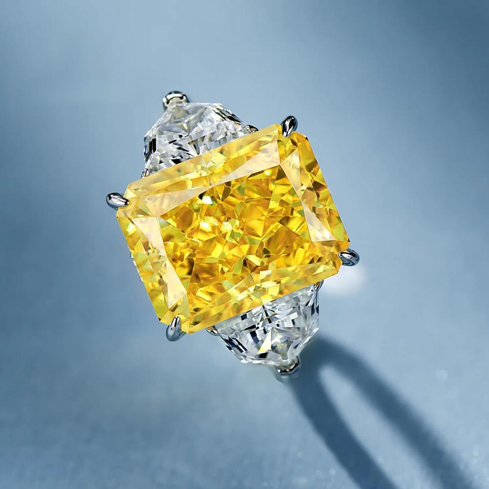 Luxusní žluté drahokamy CZ diamantové prsteny 925 stříbro rhodiované zirkonové jemné šperky prsten pro ženy
