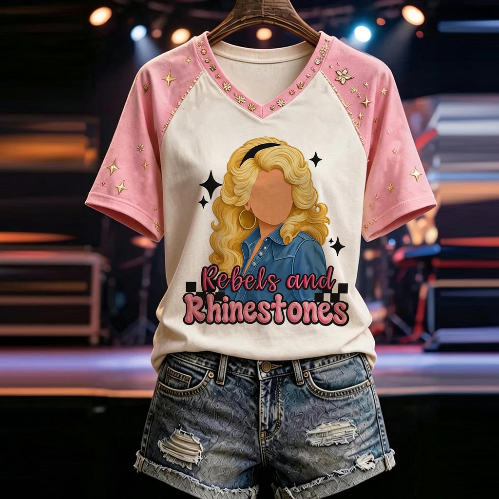 Women's Casual V-Neck Short-Sleeve Letter Print Top