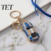Small Gift for Friends Sports Car Keychain with Sparkling Rhinestones, Durable Zinc Alloy Enthusiasts Stylish Pendant, Decorative Compact Key