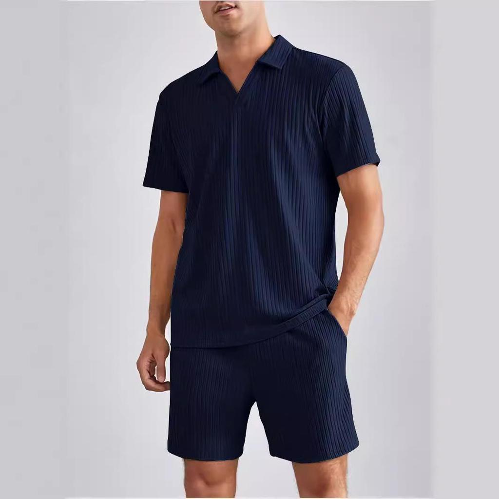 New Summer Fashion Casual Polo Short-sleeved Shirt Shorts Two-piece Men's Suit