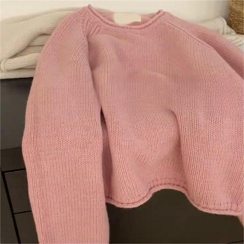

New knitted sweater women s pullover autumn and winter thick stick needle loose lazy style top One Size розовый