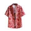 Tasahaya Aloha Short Floral Open and Stylish Red Men's Shirt, Sleeve, Print, Collar, Casual, Lightweight, Cool, (Size 4XL, 03)