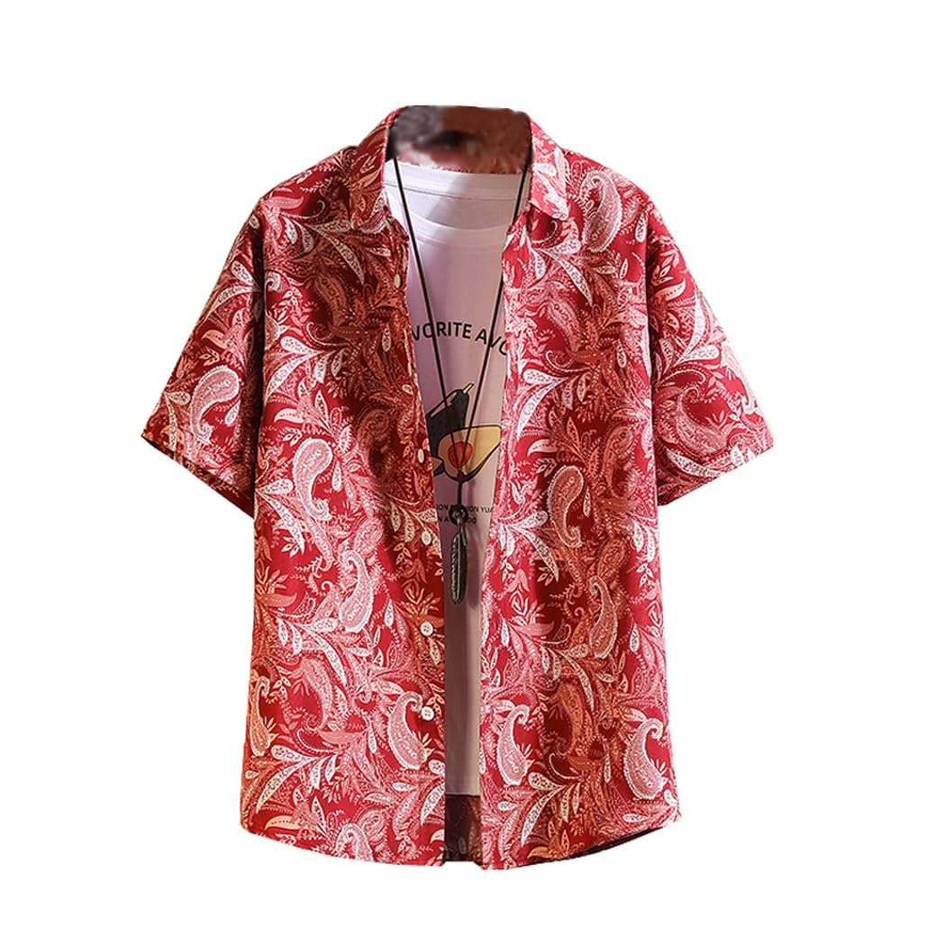 

Tasahaya Aloha Short Floral Open and Stylish Red Men s Shirt, Sleeve, Print, Collar, Casual, Lightweight, Cool, (Size 4XL, 03)