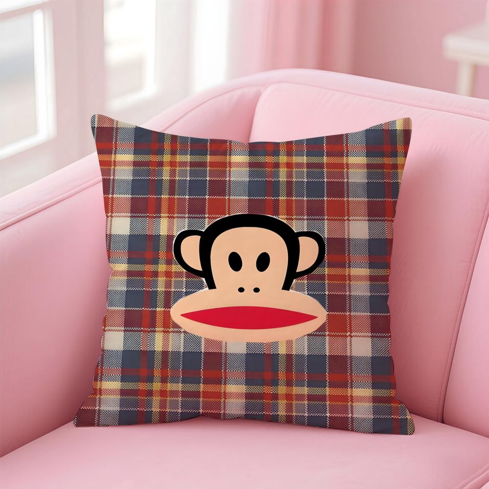 P-Paul Frank Pillow Cute Cartoon Cushion Cover Pillowcase Short Plush Invisible Zipper Room Sofa Cushion Cover