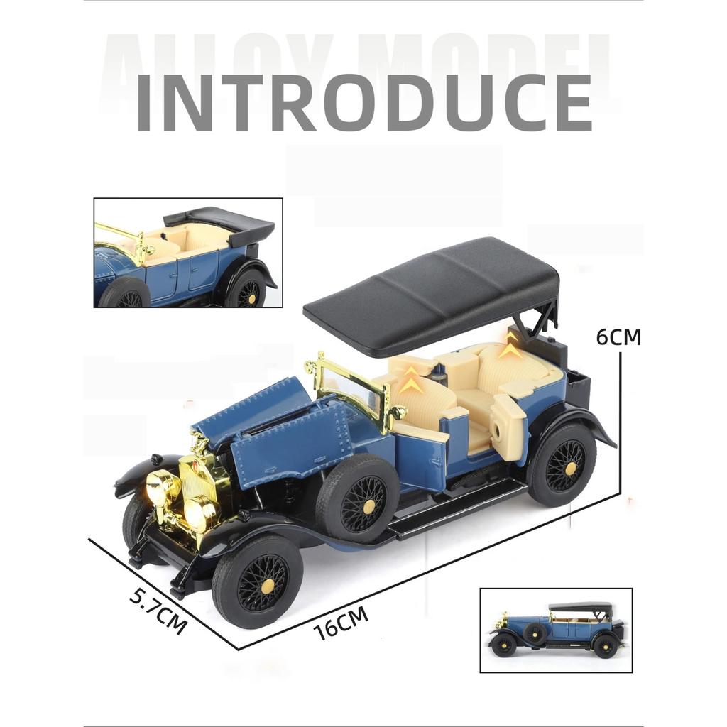 1/32 Rolls-Royce Phantom I Alloy Classic Old Car Model Metal Retro Luxy Vehicles Car Model Sound Light Simulation Kids Toys Gift