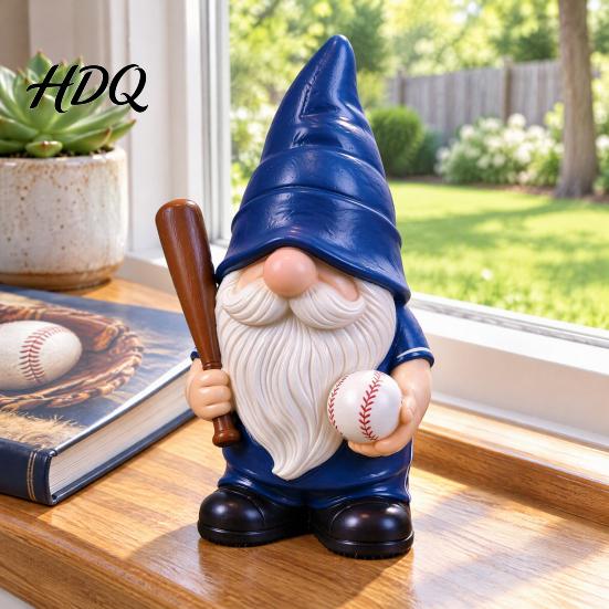 Home Office Ornament Baseball Gnome Figurine Resin Sports Theme Statue Holding Indoor Decorative Accents Bat & Ball Tabletop Decor Lover