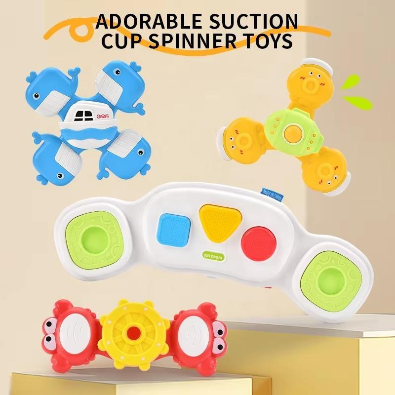 Baby Sensory Fingertip Rotating Toy with Music Sounds Cartoon Fun Suction Cup Spinner Baby Stroller Rotary Early Educational Toy